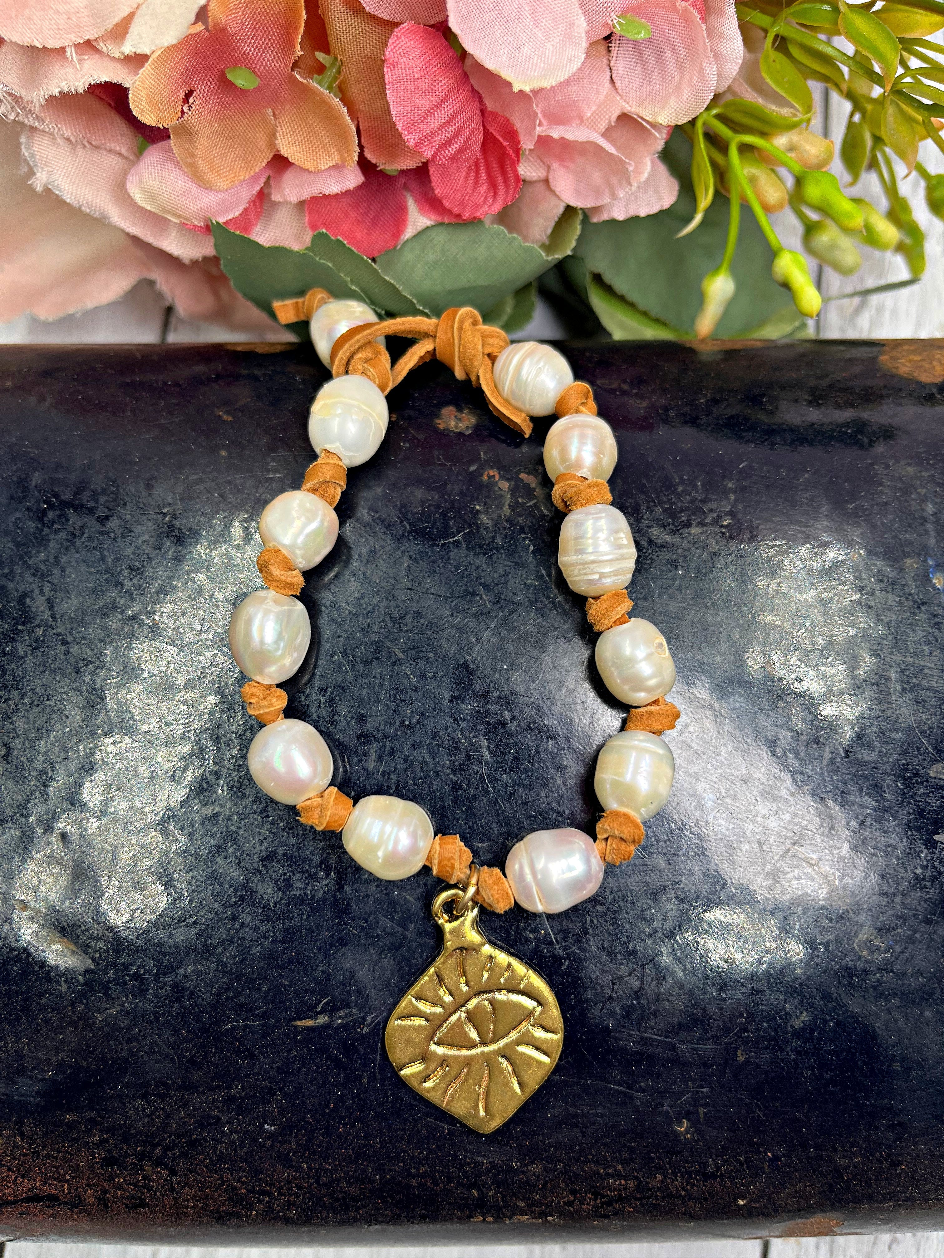 Pearl, Charm, and Leather bracelet | Earth Sage Jewelry